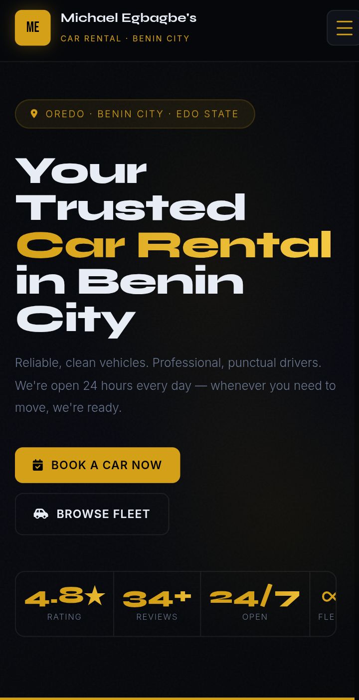 Car rental website showing vehicle listings and booking interface